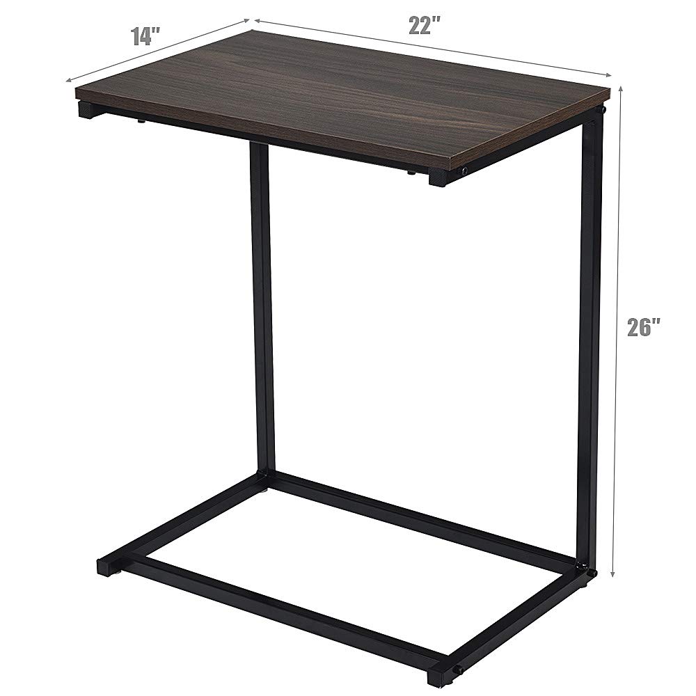 Olbrus Sofa Side End Tables, C Table Coffee Snack Couch Desk Tray Stand, Laptop Notebook Tablet PC Portable Bed Sofa Side Table Workstation, Over Bed Table (Black Walnut)