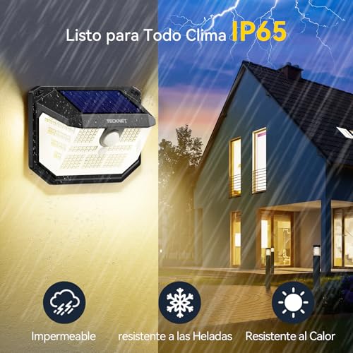 TECKNET Outdoor Solar Light, 231 LED/300° Illumination (Illuminates 35㎡) High Brightness Solar Lights with Motion Sensor, 3 Modes IP65 Waterproof Solar Led Spotlights for Garden, Garage, Patio, 4 Pack