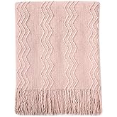 BOURINA Pink Throw Blanket 50x60 Inches Throw Textured Solid Soft Sofa Throw Couch Cover Knitted Decorative Blanket