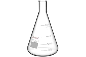 stonylab (1 Pack) 2000 ml Narrow Mouth Erlenmeyer Glass Flasks with Heavy Duty Rim, 2 L (2 Liter)