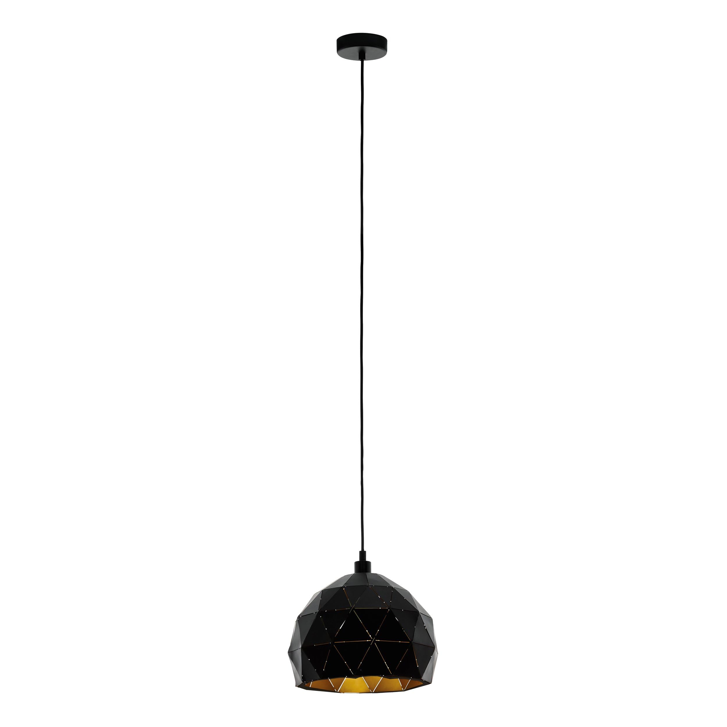 Eglo Pendant Lamp Roccaforte, 1 Bulb Vintage Pendant Light, Retro Hanging lamp Made of Steel in Black and Gold, E27 Socket, Ø 30 cm
