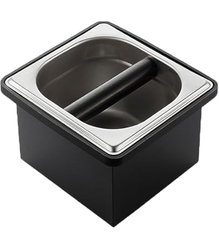 Watchget Knock Box Espresso In Acciaio Inox - Contenitore Fondi Caffè Con Base Antiscivolo E Barra Antiurto - Argento - 2