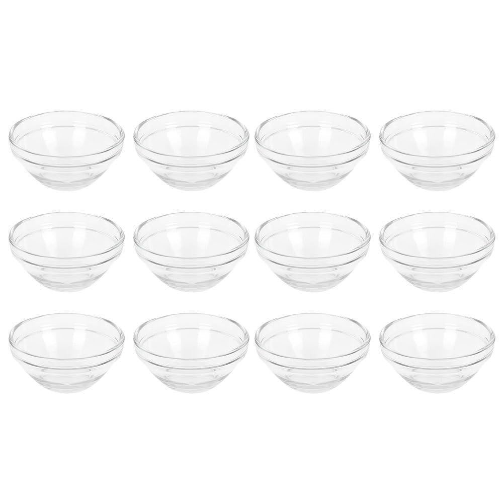 FRCOLOR 12Pcs Glass Facial Bowls 3.0 Inch Clear Mixing Bowls for Essential Oils and Face Mask Application Spa Beauty Salon Tools