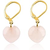 Gem Symphony Puffy Gemstone Heart Dangle Earrings – 12mm Crystal Hearts on Hypoallergenic Gold Plated Leverback Hoops – Handmade Drop Earrings Gift for Women, Lightweight Jewelry