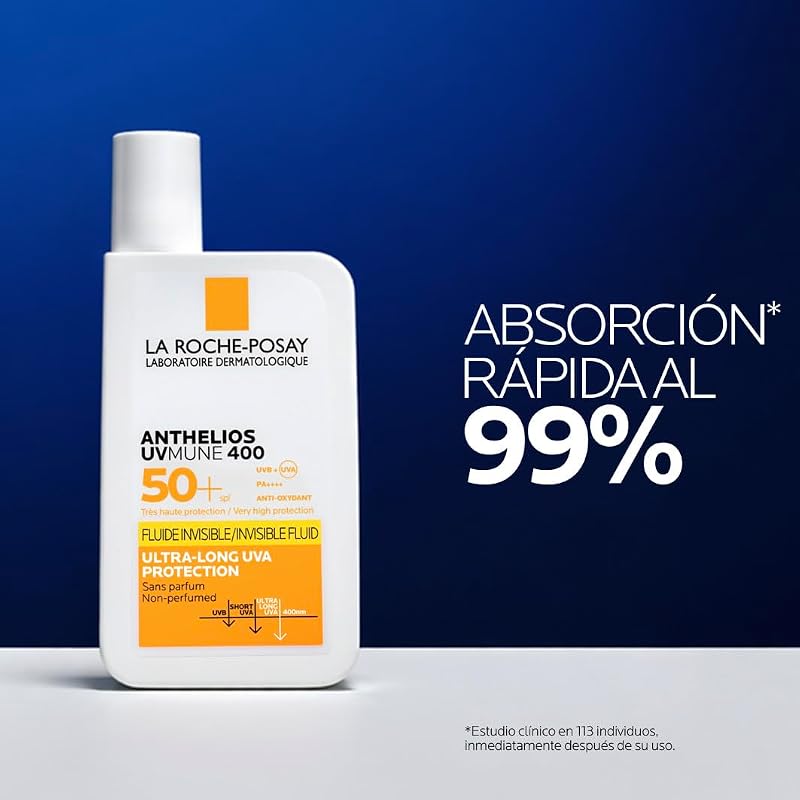 Protetor Solar La Roche Posay, FPS50+, Previne o Stress Oxidativo, Resistente à Água, Suor e Areia, Fórmula com Mexoryl 400, Fluido Invisível, Anthelios UV-MUNE 400, 50 ml