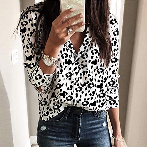 Women Print Tops Duseedik V-Neck Patterned Spread Long Sleeve Slim Button Pullover Shirt - Thumbnail 3