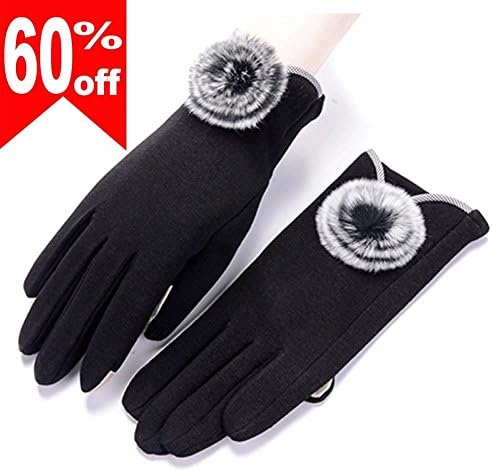ASWear Women Winter Gloves Touch Screen Gloves for Phone Warm Thick Fleece Mittens, Black Ball
