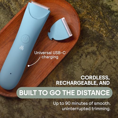MERIDIAN Slimmer Trimmer, Pubic & Body Hair Trimmer, Bikini Hair Removal, No Nicks, Razor Burn, No Ingrowns, Ergonimic Design, Wet/Dry Tech, LED Spotlight (Sage)