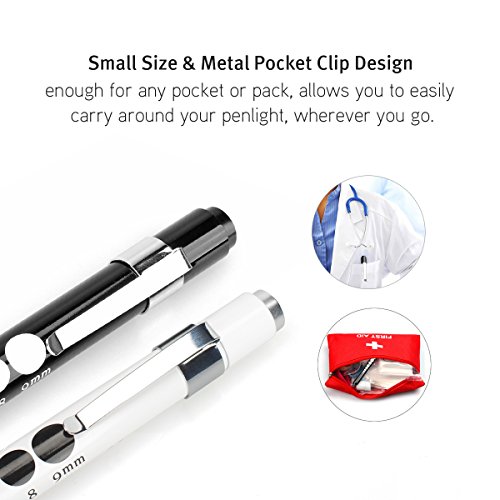 Opoway Nurse Penlight with Pupil Gauge Medical Pen Light for Nurses Doctors with Batteries Included 2ct. White and Black - Thumbnail 5