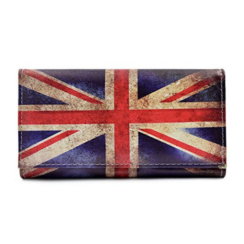 Premium US UK Flag City Print PU Leather Continental Wallet, Vintage Union Jack