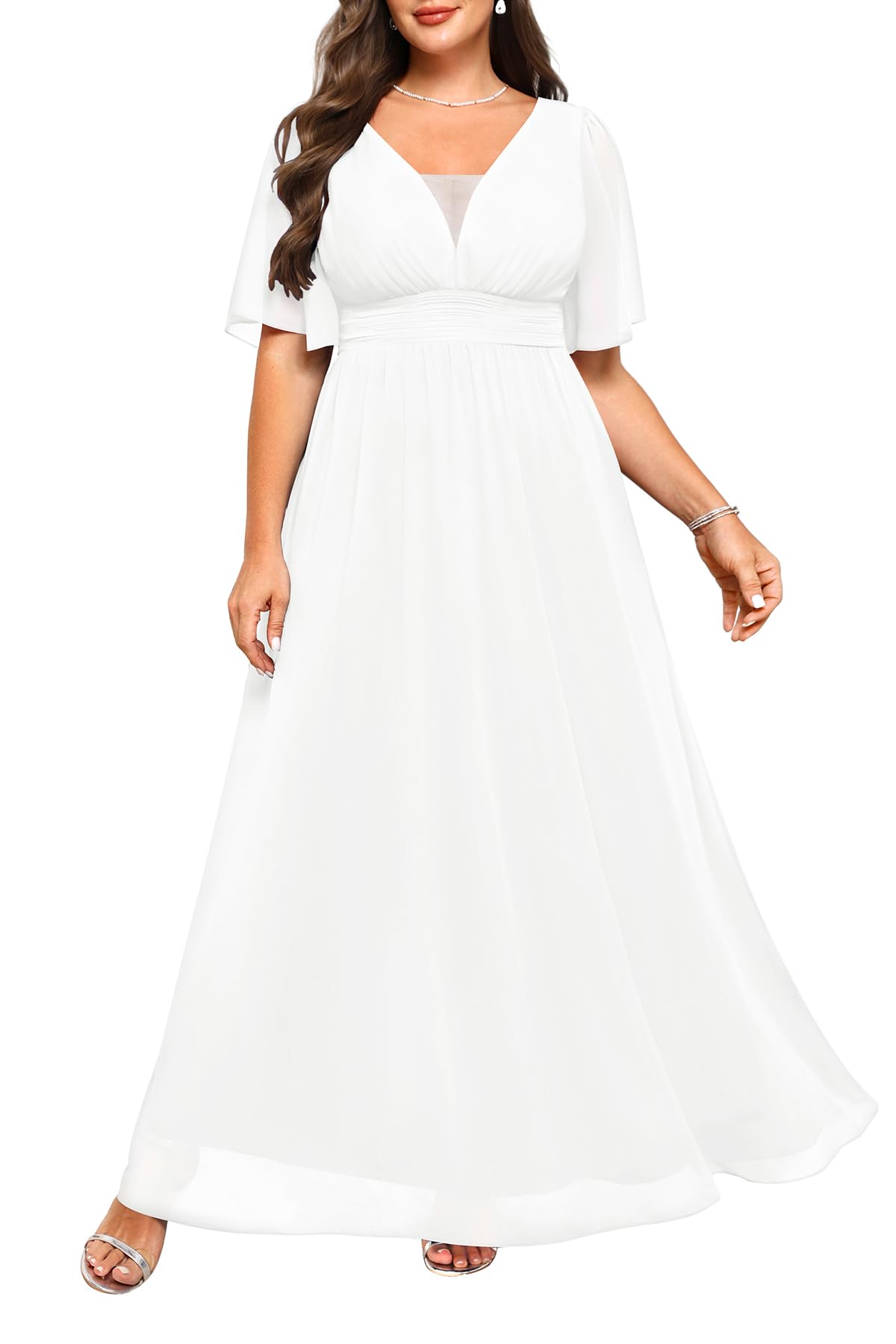 Photo 1 of ** STOCK PHOTO SIMILAR NOT EXACT **  Plus Size Wedding Dress for Bride Simple White Bridal Shower Engagement Elegant Formal Chiffon Long Maxi Dress 2025