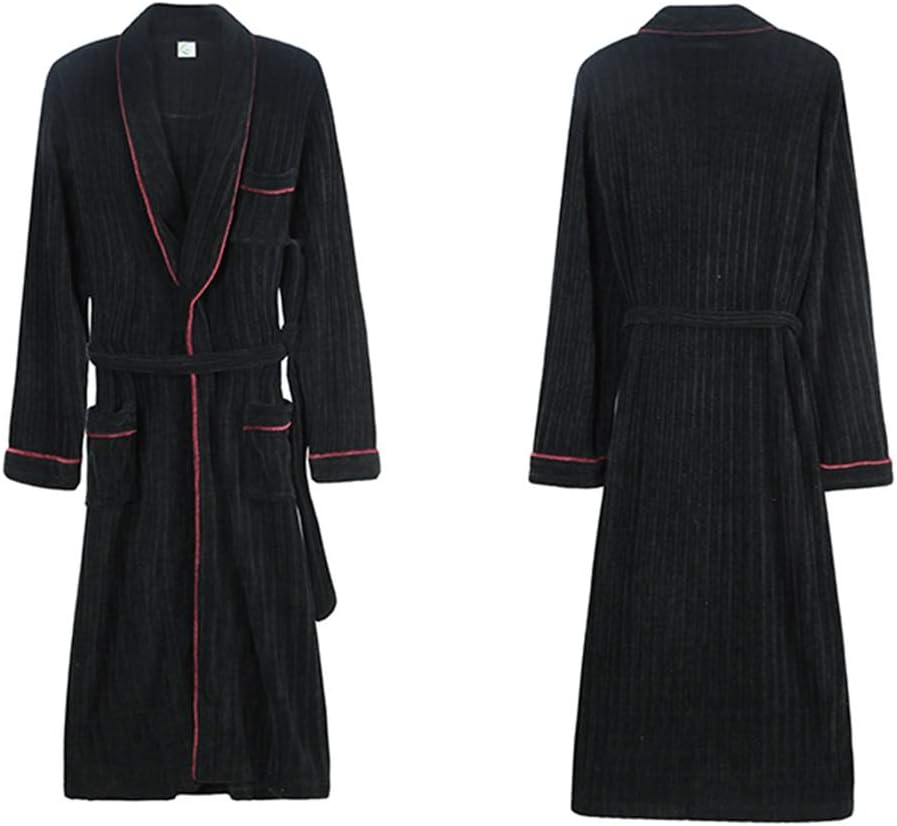Pyjama Sets Pajamas Men Thick Autumn Warm Snow Cashmere Loose Dressing Gown Winter Coral Fleece Wearable Long Sleeve Bathrobe Gift (Color : Black, Size : L)