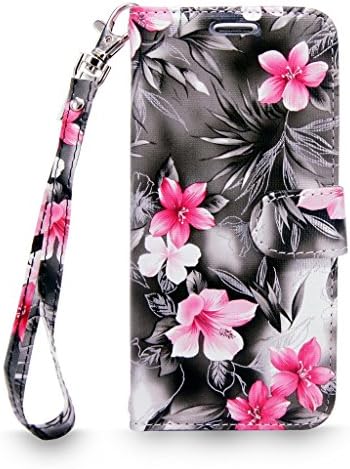 [Black Pink Flower] Wallet Pu Leather Flip Folio Stand Case Cover Pouch With Credit ID Card Holder Case Cover For LG Stylo 2 Stylo 2 V Stylus 2 LS775 L82VL L81VL K540