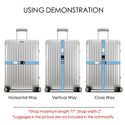 MXZONE 2 Pack Luggage Straps Suitcase Belts Travel Accessories Bag Straps with ID Label Universal Belt Free Luggage Tag, Blue