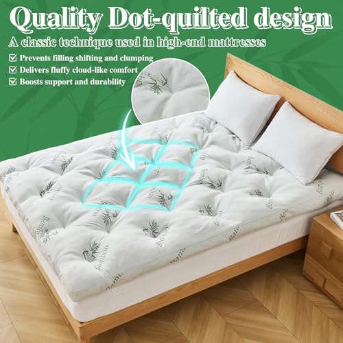 WhatsBedding 4 Inch Memory Foam Mattress Topper Queen for Back Pain Relief, Filled with Breathable Gel Memory Foam, Cooling Bamboo Viscose Air Layer, Supportive Pillow Top Mattress Topper