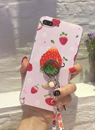 LINFA Fashion Summer Fruit Lemon Watermelon Strawberry phone case for iPhone 6 6S 4.7 inch case +Pendant Ring Holder Stand Bracket Soft TPU And Back Case with Lanyard (Strawberry)