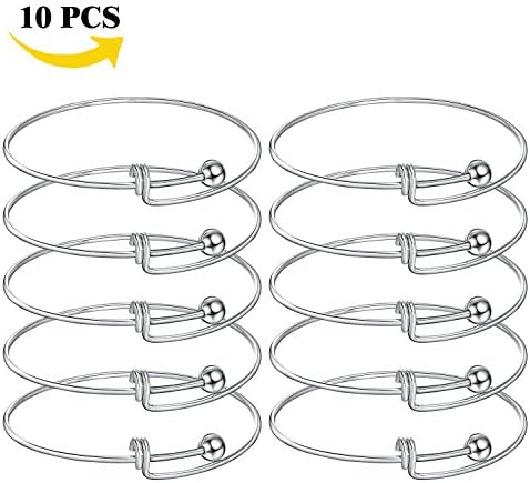 Expandable Wire Blank Bangle Bracelet Adjustable Stainless Steel Bangle for DIY Jewelry Making Pack of 10