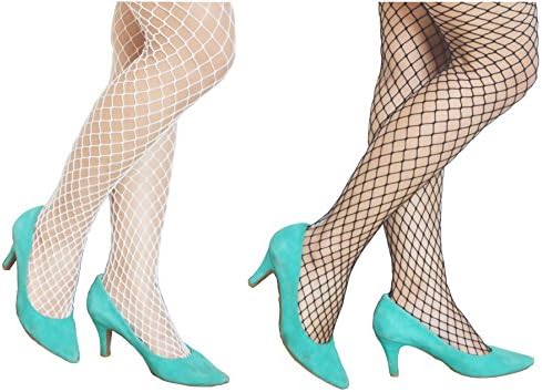 High Waisted Fishnet Tights, Hollow Out Pantyhose, Cross Fishnet Stocking, Pantyhose with Control Top, Black and White Medium Cross Fishnet hole, 2 pairs