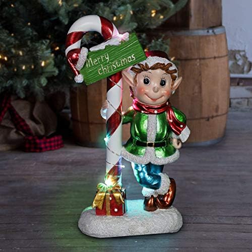 Exhart Elf Christmas Statue w/Battery Powered LED Candy Cane w/Merry