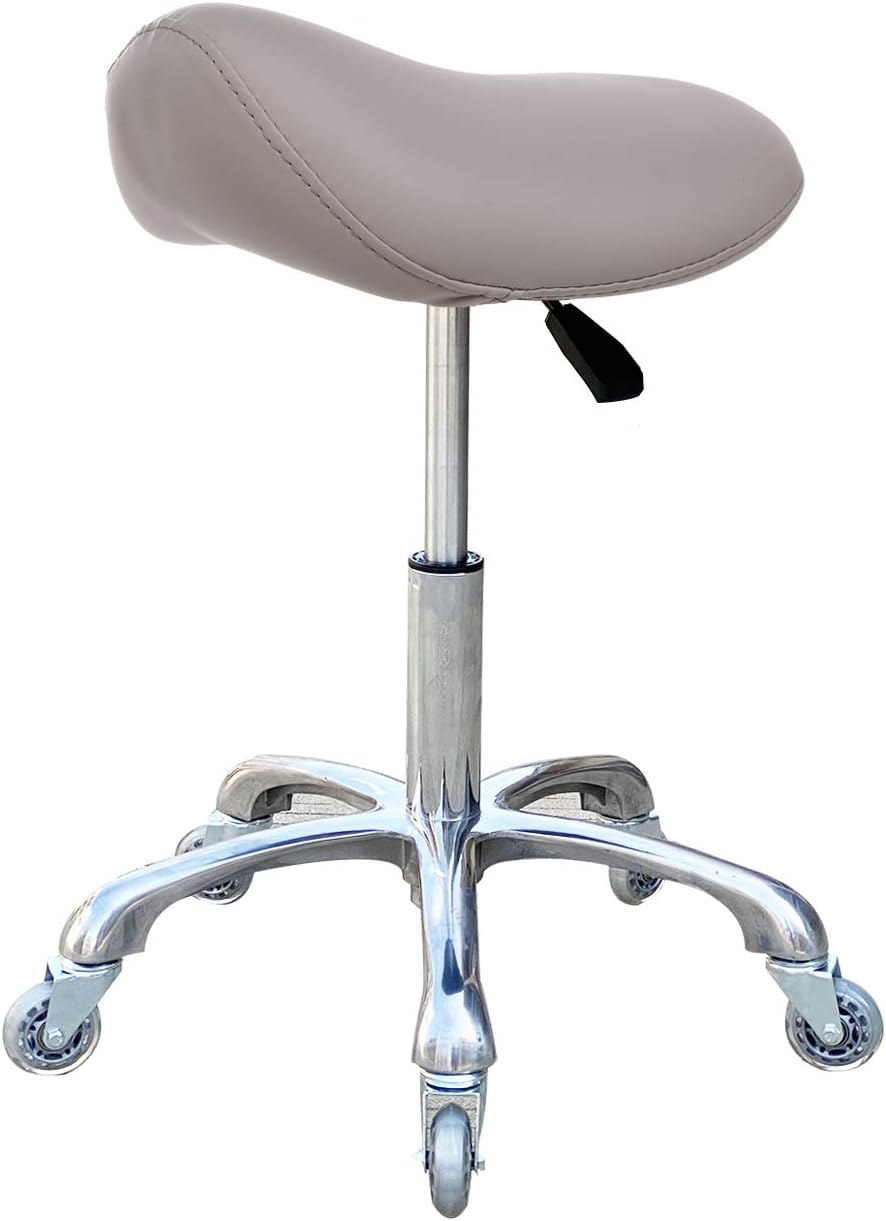 FRNIAMC Ergonomic Saddle Stool with Wheels, Comfort Saddle seat in White Height Adjustable 360 Swivel Rolling for Hair Salon Tattoo Esthetic Kitchen Dental Lab Home Office… (BLACK)