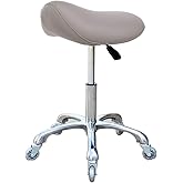 FRNIAMC Professional Saddle Stool with Wheels Ergonomic Swivel Rolling Height Adjustable for Clinic Dentist Beauty Salon Tattoo Home Office (Grey)
