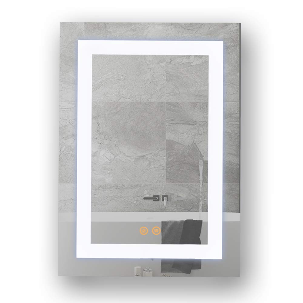 PetusHouse LED Bathroom Vanity Mirrors, 20in X 28in Smart Bathroom Wall Mount Lighted Mirrors, Dimmable Anti-Fog Touch Button Waterproof 6500Kelvin CRI>90 5MM Copper Free Mirrors