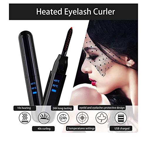 Heated Natural Eyelash Curler Portable Electric Curler Mini Usb Rechargeable Curler Eyelashes Curling Quick Heating Safe Hassle-Free Adjustable Eye Lash Tools Best Girls Women Gift Valentine\'S (Black)