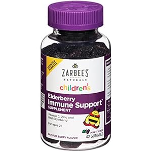 Zarbee's Naturals Children's Mighty Bee Gummies, Elderberry Immune Support Supplement with Vitamin C, Zinc - Berry, 42 Count
