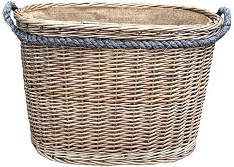 Red Hamper Willow Medium Oval Rope Handled Wicker Log Basket