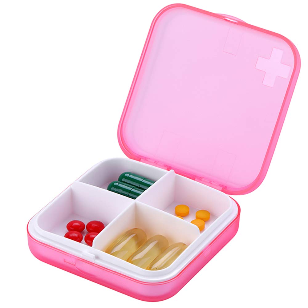 Photo 1 of ZDQZC Portable Pill Organizer - Slim Pill Box for Purse or Travel, Compact Pill Case(4 Compartment,Pink)