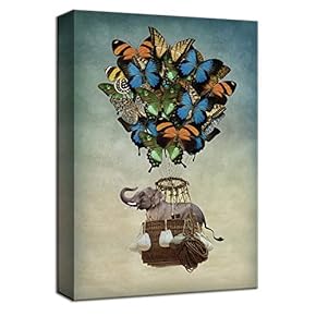 Beautiful Butterflies Flying A Large Elephant Painting Artwork for Framed