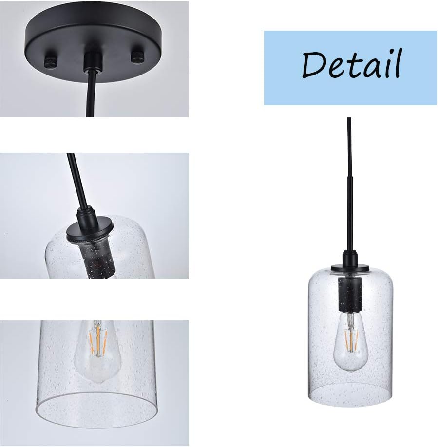 CASILVON Industrial Farmhouse Hanging Clear Seeded Glass Pendant Light, Lamp Ceiling Pendant Light Fixture with Adjustable Cord for Restaurant Living Room Kitchen Island Dinning Room Kitchen Sink - - 