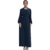 Women's Muslim Dress Two Pieces Set Islamic Prayer Abaya Modest Solid Color Muslim Outfits