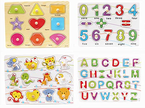 Wooden Puzzles Alphabet Educational Toys- 4 Piece Puzzle Set for Kids - Shape Board Puzzles for Toddler Ages 3+ SuperLi