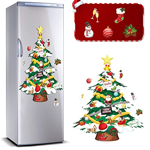 Outus 9 Pieces Christmas Tree Snowman Refrigerator Magnets Decorations Set Xmas Magnetic Stickers for Holiday Metal Door Decor