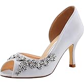 ELEGANTPARK Wedding Heels for Women Peep Toe Wedding Shoes for Bride High Heel Pumps Rhinestones Bridal Shoes Satin Evening Party Prom Dress Pumps