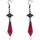 Gothic Dark Bat Earrings for Women Halloween Witchy Red Black Crystal Dangle Earring Punk Rock Style Goth Vampire Jewelry Costume Accessories
