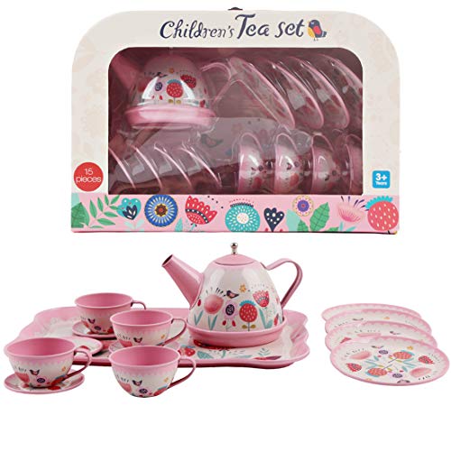 deAO 14 teiliges Tee-Service mit Tragetasche, in den Farben rosa