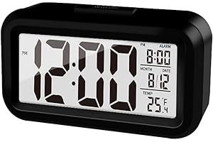 KAIJIELY Upgraded Digital Alarm Clock, 4.3" LED Display with Temperature Larger Lound Light Control Portable Snooze Calendar Brightness with Battery Powered Alarm Clocks Bedside for Everyone (Black)