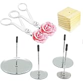 7 Pcs Cake Flower Nail Lifters Set, Stainless Steel Icing Flowers Decorating Tools Kit with 4 Nails, 2 Lifters &amp; 1 Wooden Stand, Baking Supplies for Cupcake Cake Decoration