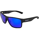 Epoch Eyewear Charlie Motorcycle Boating Watersports Polarized Sunglasses Black Frame with Blue Mirror Lens