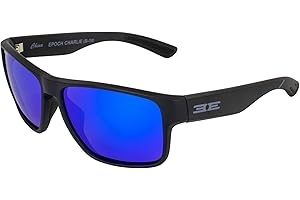 Epoch Eyewear Charlie Motorcycle Boating Watersports Polarized Sunglasses Black Frame with Blue Mirror Lens