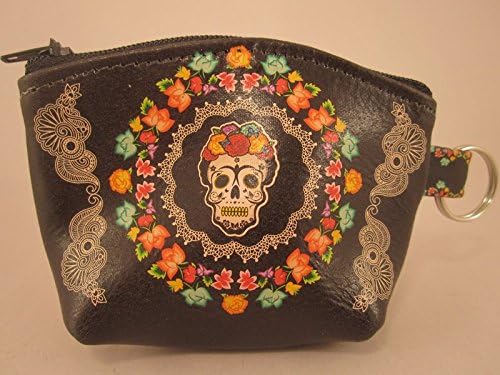 Indigo Desert Ranch - Day of the Dead Coin Purse - Leather Frieda Black Squ