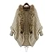 Women Open Front Knit Cardigan with Fur Bat Sleeve Sweaters Loose Outwear Coat Khaki