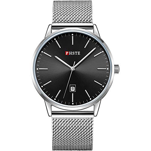 ایگرد | قیمت و خرید PHSTE Men's 40mm Watches 7.2mm Slim Case Date Luminous  Waterproof Quartz Wrist Watch Stainless Steel Mesh Band