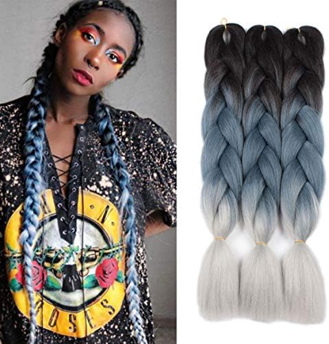 24 Inch Jumbo Braids 3 Tone Ombre Color Synthetic Crochet Twist Hair Extensions Box Braided for Women 3 pcs/lot