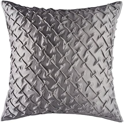 The Pink Champa Large Luxury Textured Solid Diamond Square Decorative Throw Pillow Cover, 18x18,Grey Silver Metallic