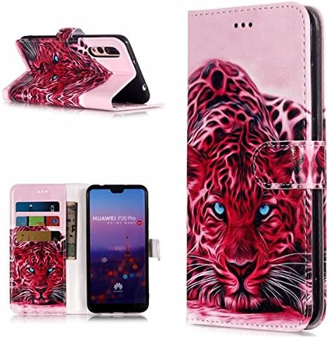 Huawei P20 Pro case, P20 pro Wallet case, Dark evil Hot Pink leopard Design PU leather wallet case Kickstand Flip Card Holder Money Pocket Magnetic Closure Cover for Huawei P20 Pro-Pink leopard