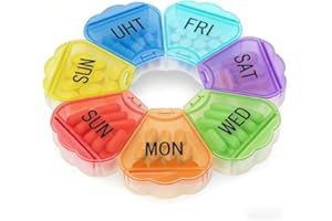 Small Weekly Pill Organizer,Pill case,Travel Pill Organizer,Round Pill Dispenser for Travel, Mini Pill Organizer, Pill Sorter