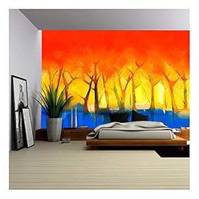 Abstract Colorful Oil Painting Landscape on Canvas - Removable Wall Mural | Self-Adhesive Large Wallpaper - 66x96 inches